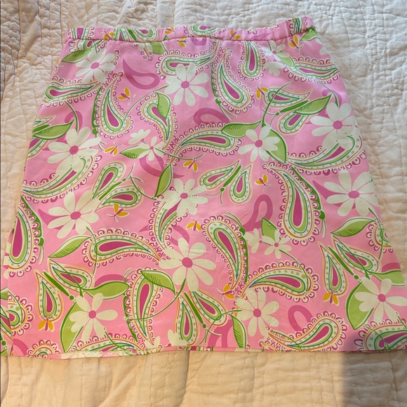 🌴 Lilly Pulitzer VINTAGE silk blend Floral Paisley Pink Green Skirt Side Slits - Picture 8 of 13